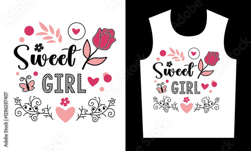 Sweet Girl Floral & Heart T-Shirt Design