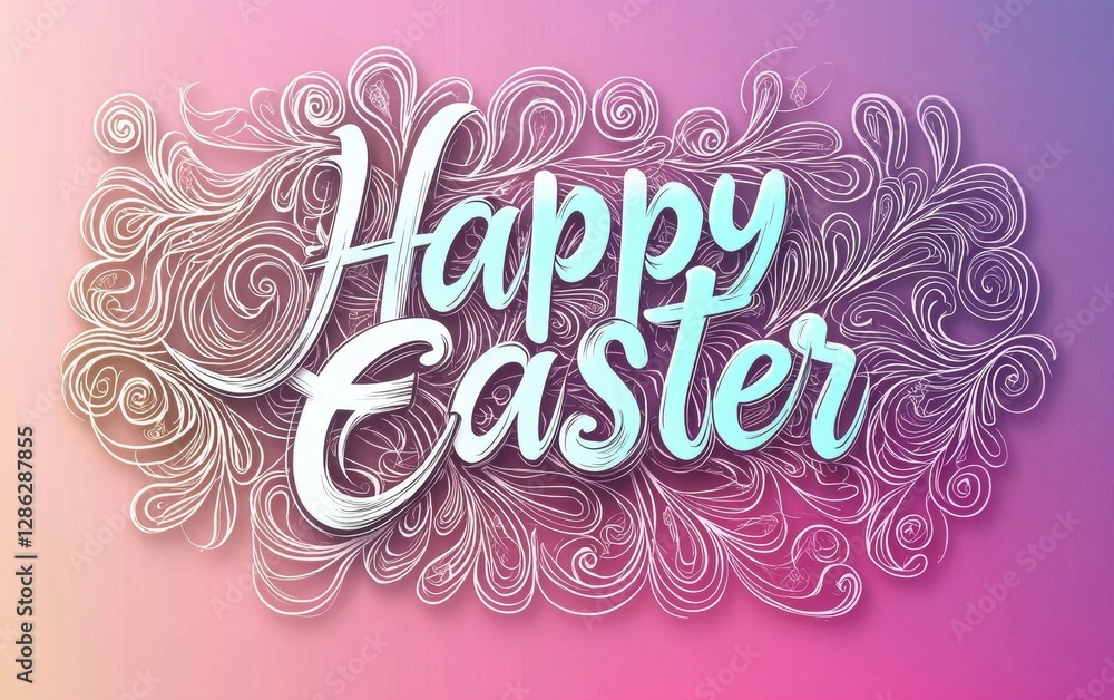 Elegant Calligraphy banner with text Happy Easter on neon pastel gradient background