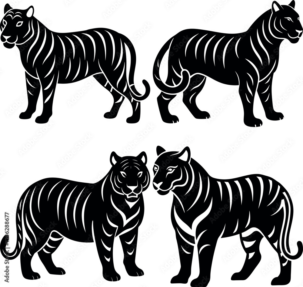 Obraz premium Black Tiger Silhouette Vector Icon Crisp & Detailed.