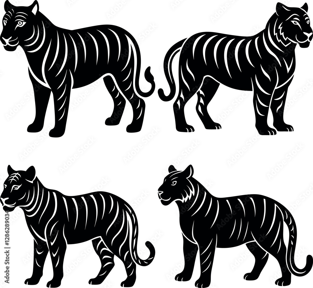 Obraz premium Black Tiger Silhouette Vector Icon Crisp & Detailed.