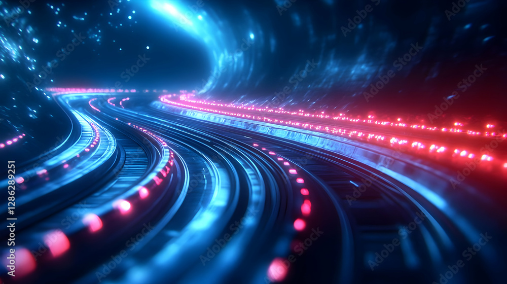 A vibrant, futuristic tunnel with glowing blue and red lights, representing high-speed travel and advanced technology. A vibrant, futuristic tunnel with glowing blue and red lights, representing high-speed travel and advanced technology.