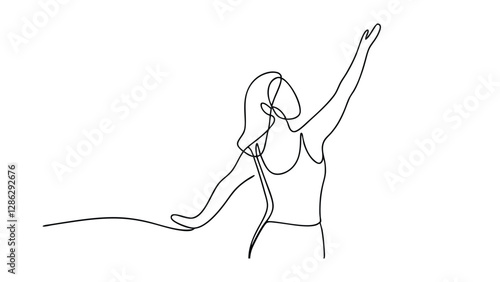 Singleline Drawing of a Woman Reaching Upward, Joyful, Free