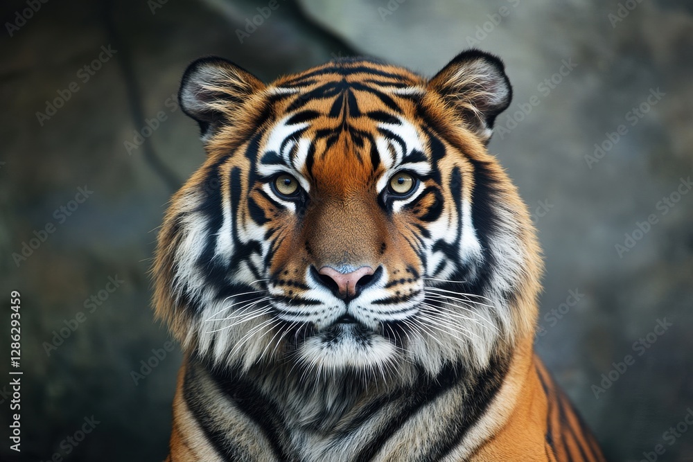 Majestic Tiger Staring Intently in Natural Habitat Setting Majestic Tiger Staring Intently in Natural Habitat Setting
