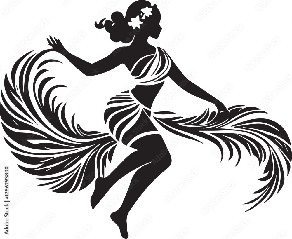 Fototapeta premium A black and white logo type Hula Dancer silhouette design - Traditional Hawaiian Dance silhouette design