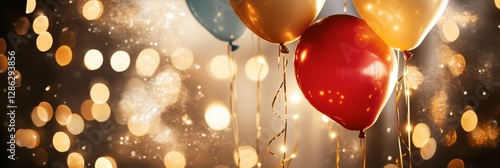 Wallpaper Mural Festive Balloons and Sparkling Lights - Celebration, joy, festivity, happiness, and jubilation are symbolized by colorful balloons and shimmering lights against a dark, bokeh background Torontodigital.ca