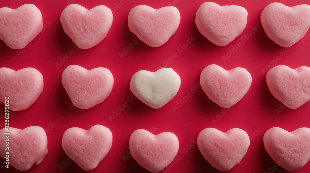 Obraz premium Beautiful heart-shaped marshmallows with a soft pink center