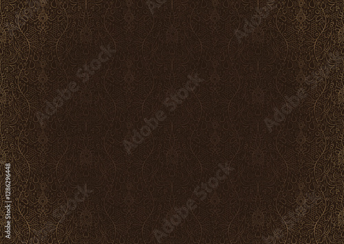 Wallpaper Mural Hand-drawn unique abstract ornament. Light semi transparent brown on a dark brown background, with vignette of same pattern in golden glitter. Paper texture. Digital artwork, A4. (pattern: p13-2c) Torontodigital.ca