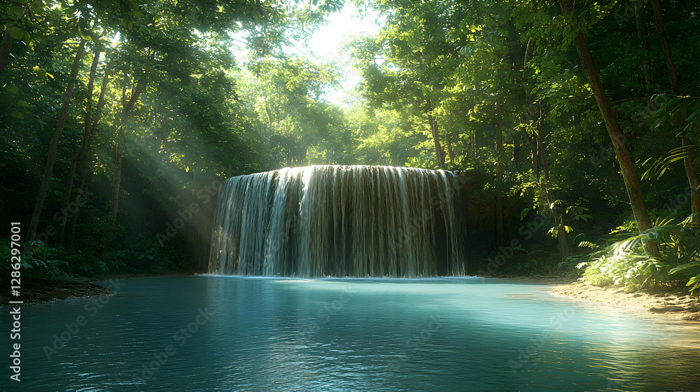Pristine Waterfall In Lush Forest Pristine Waterfall In Lush Forest