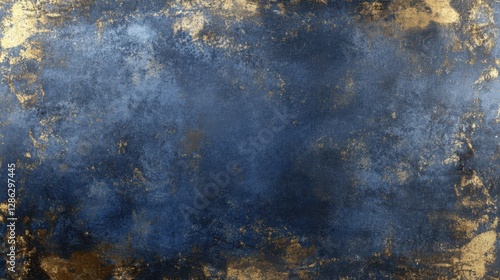 A vibrant artwork featuring arafed blue and gold paint, elegantly framed with a sophisticated gold border, showcasing a blend of colors and artistry.