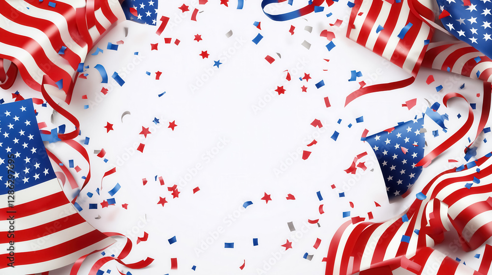 Obraz premium Brilliant celebratory fireworks illuminating the night sky against the backdrop of a waving American flag