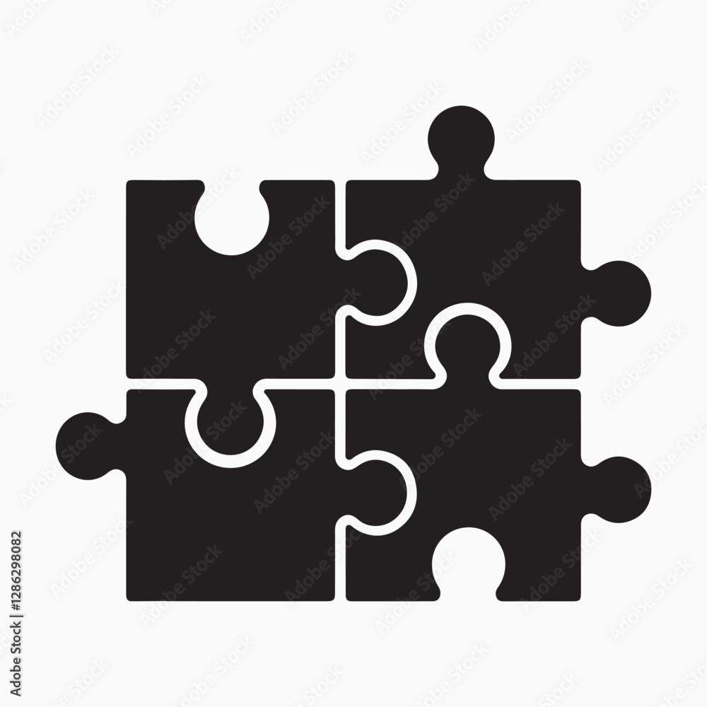 Seamlessly connected puzzle pieces represent unity and collaboration, icon, vector silhouette Seamlessly connected puzzle pieces represent unity and collaboration, icon, vector silhouette