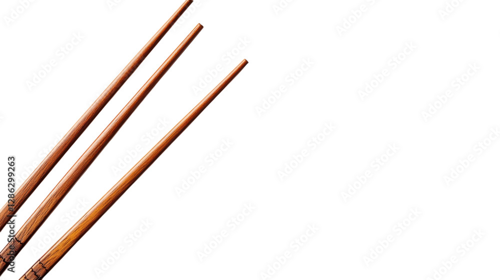 Wooden chopsticks arranged on a white background highlighting traditional Asian dining utensils Wooden chopsticks arranged on a white background highlighting traditional Asian dining utensils