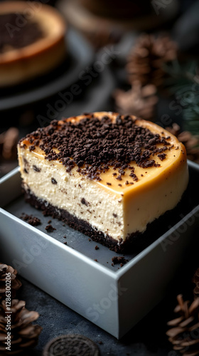 Wallpaper Mural Close Up Of A Decadent Chocolate Chip Cheesecake Slice In A Gray Box Torontodigital.ca