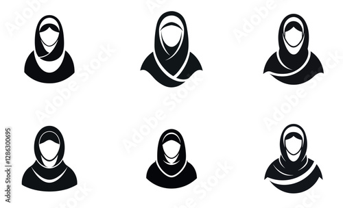 Simple Silhouette Icons of Women Wearing Hijabs