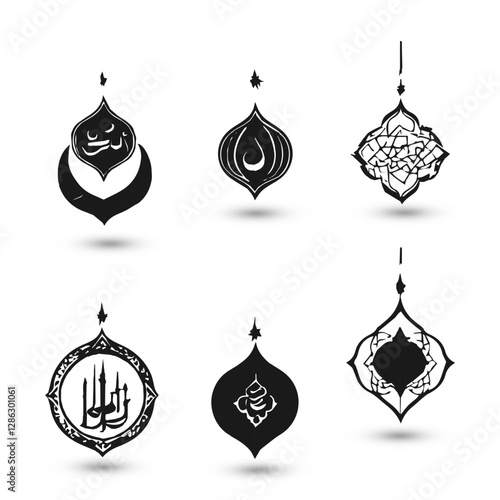 Design concept creative abstract logo collection Islamic raditional muslim symbols of Ramadan Mubarak