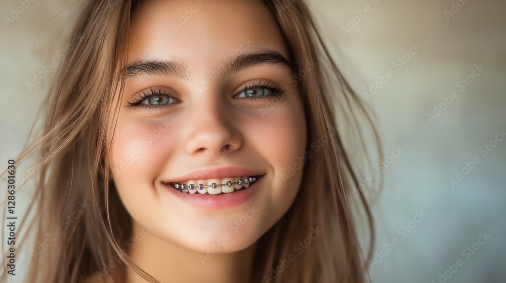 A close-up of a beautiful, confident smile with braces. A close-up of a beautiful, confident smile with braces.