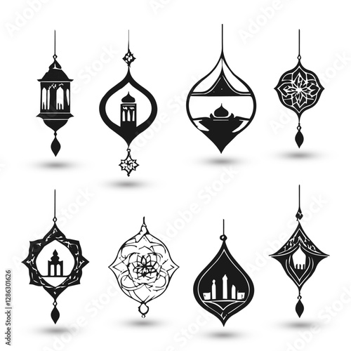 Design concept creative abstract logo collection Islamic raditional muslim symbols of Ramadan Mubarak