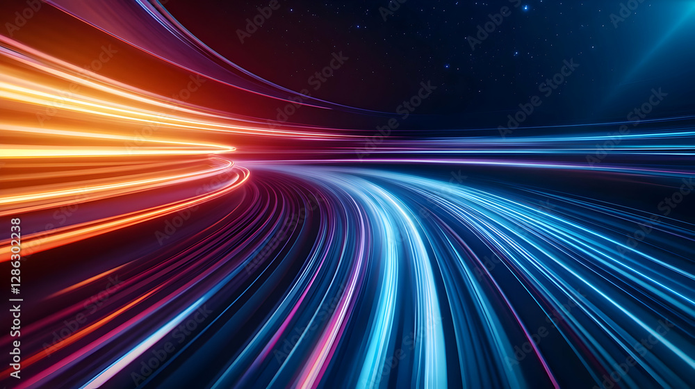 Dynamic light trails in vibrant colors, showcasing speed and movement against a dark background, ideal for technology-themed projects. Dynamic light trails in vibrant colors, showcasing speed and movement against a dark background, ideal for technology-themed projects.