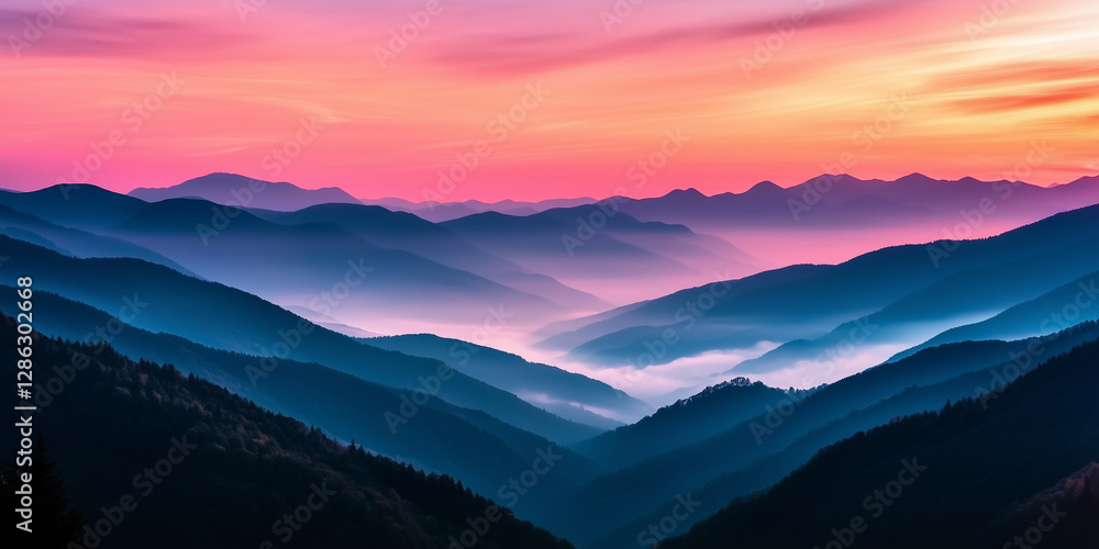 A breathtaking panoramic view of majestic mountains bathed in the soft hues of dawn. Mist gently rolls through the valleys, creating a dreamy and ethereal atmosphere. A breathtaking panoramic view of majestic mountains bathed in the soft hues of dawn. Mist gently rolls through the valleys, creating a dreamy and ethereal atmosphere.