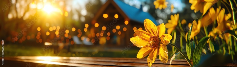 A vibrant scene featuring bright yellow flowers bathed in warm sunlight, creating a cheerful and inviting atmosphere. A vibrant scene featuring bright yellow flowers bathed in warm sunlight, creating a cheerful and inviting atmosphere.