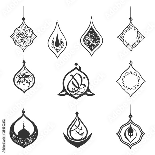 Design concept creative abstract logo collection Islamic raditional muslim symbols of Ramadan Mubarak