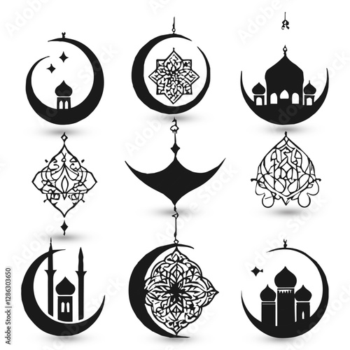 Design concept creative abstract logo collection Islamic raditional muslim symbols of Ramadan Mubarak