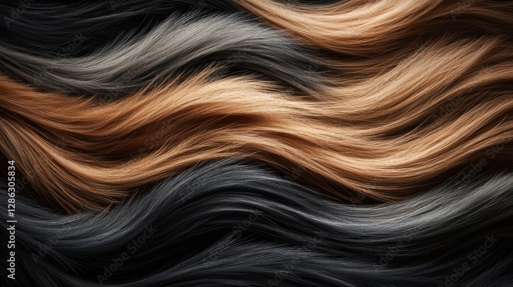 Naklejka premium Close-up of flowing hair strands in various shades showcasing texture and color variations