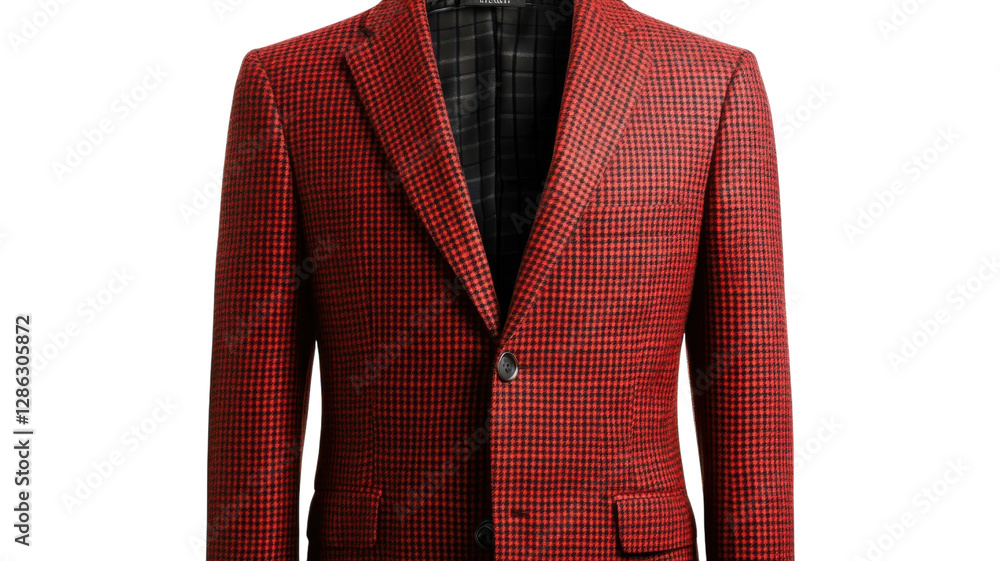 Stylish red checkered blazer displayed on a mannequin in a boutique showcasing modern fashion trends