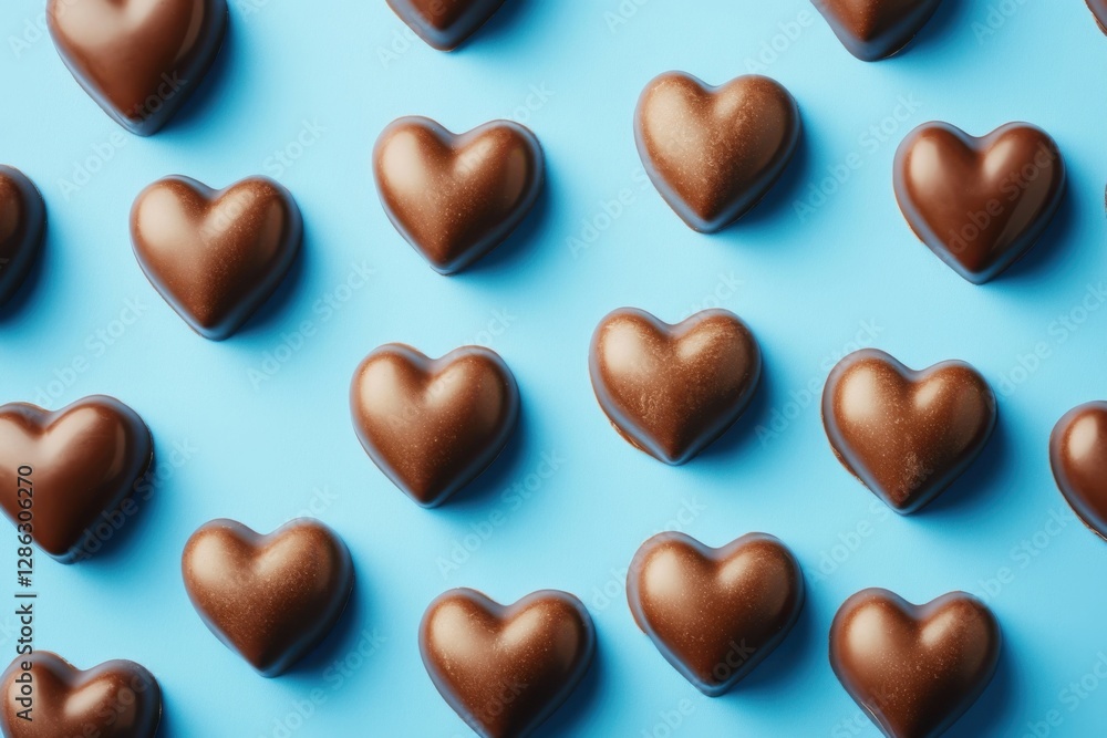 Fototapeta premium Heart-shaped chocolate delights against bright blue for valentine's day marketing and romantic gifting inspiration, ideal for special occasions and celebration promotions