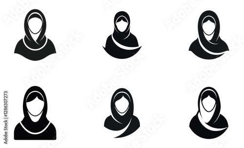 simple icons of women wearing traditional Muslim head scarves.