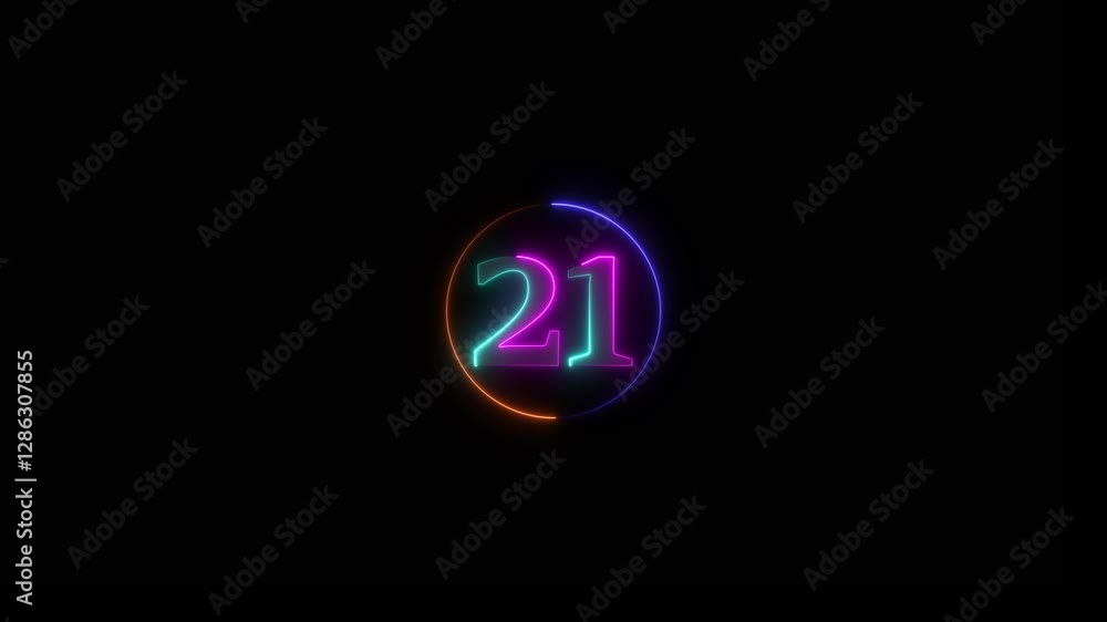 Neon light text number icon, business 21 number background 4k animation. Neon light text number icon, business 21 number background 4k animation.