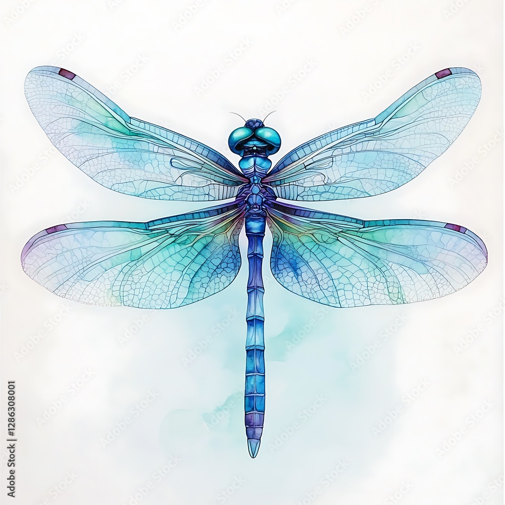 Detailed Illustration of a Dragonfly with Intricate Wings and Vibrant Blue Hues on Soft Background Detailed Illustration of a Dragonfly with Intricate Wings and Vibrant Blue Hues on Soft Background