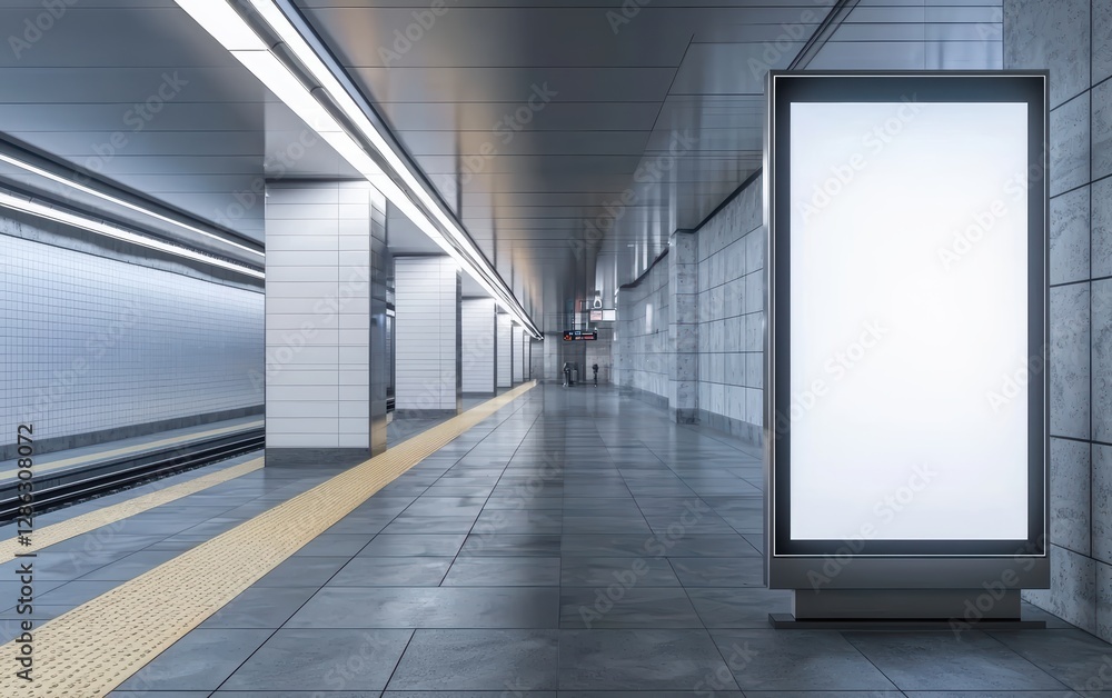 Minimalist vertical billboard mockup; digital 6-sheet display in subway station; OOH advertising template with empty space for design Minimalist vertical billboard mockup; digital 6-sheet display in subway station; OOH advertising template with empty space for design