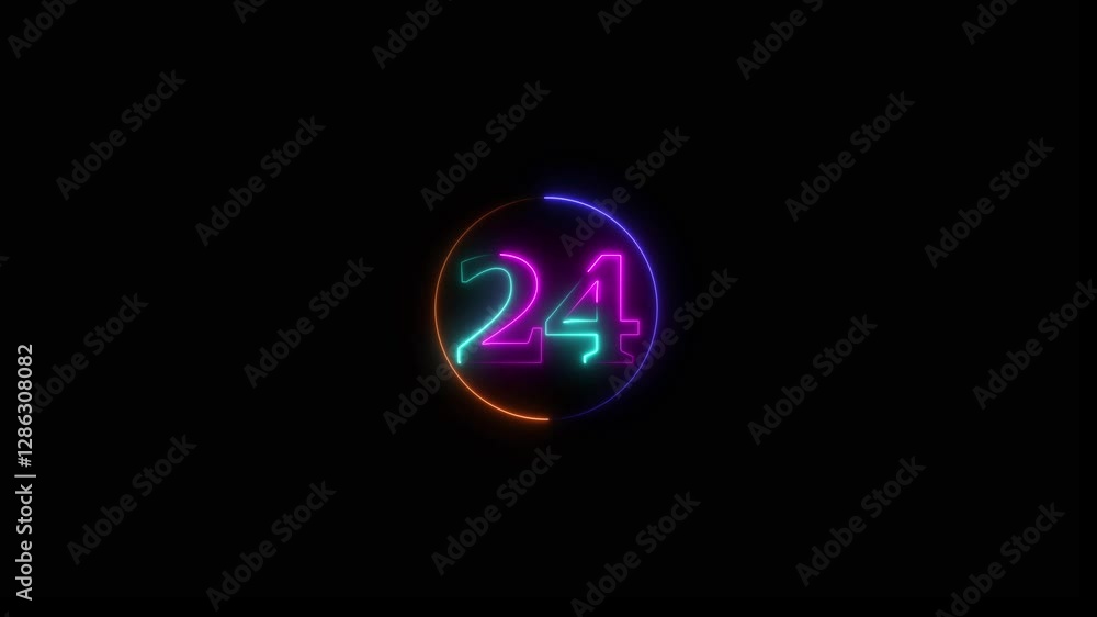 Neon light text number icon, business 24 number background 4k animation. Neon light text number icon, business 24 number background 4k animation.