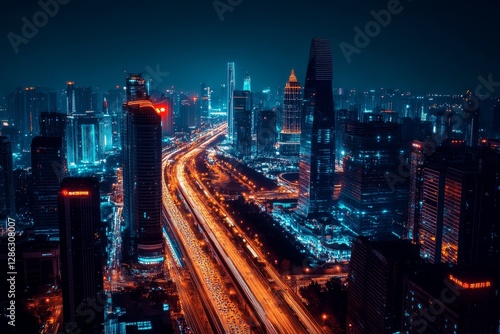 Wallpaper Mural Night Cityscape Transformation - Modern city at night, showcasing technological advancement, connectivity, infrastructure, urban development, and a vibrant future Torontodigital.ca