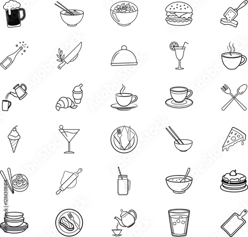 Food and Drink Icons Menu Design, Restaurant Graphics, Culinary