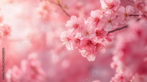 Delicate pink cherry blossoms against a soft, dreamy background.