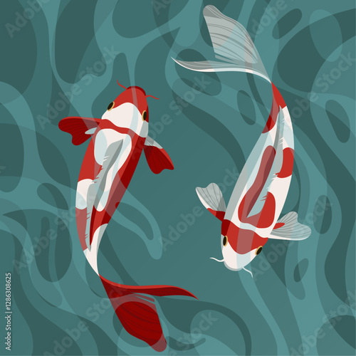 Koi fish vector art colorful Japanese carp swimming in blue water oriental aquatic illustration traditional Asian fishery