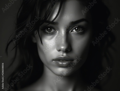 Wallpaper Mural Intense gaze of woman in high-contrast black and white Torontodigital.ca