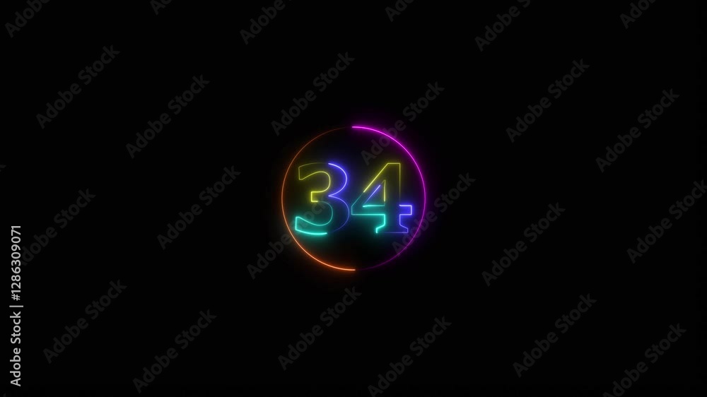 Neon light countdown 34 number 4k animation video. Neon light countdown 34 number 4k animation video.