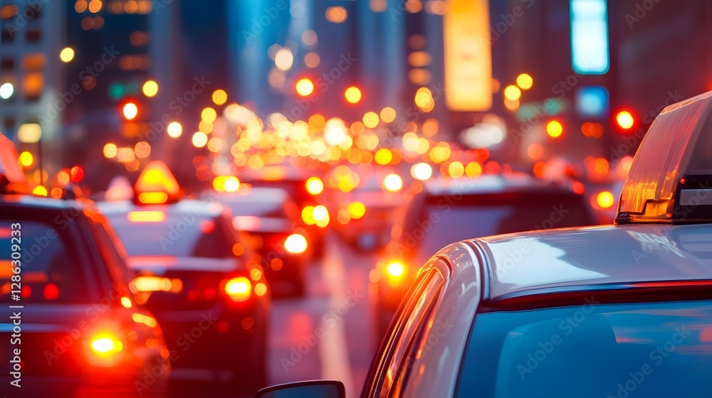 Vibrant Cityscape with Bustling Traffic and Glowing Lights During Rush Hour Vibrant Cityscape with Bustling Traffic and Glowing Lights During Rush Hour