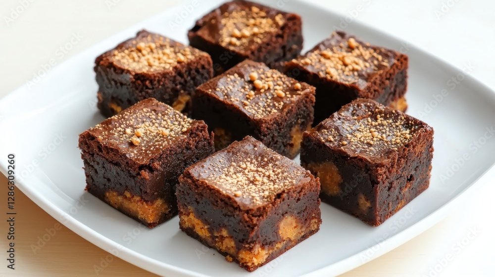 Delicious sweet potato brownies on a plate natural light overhead dessert photography warm and inviting environment Delicious sweet potato brownies on a plate natural light overhead dessert photography warm and inviting environment
