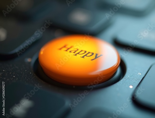 Orange happy button on a modern keyboard is waiting to be pressed photo