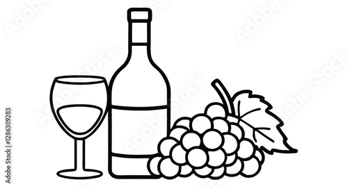 Red wine in a bottle and glass with grapes, an isolated alcoholic beverage from the vine