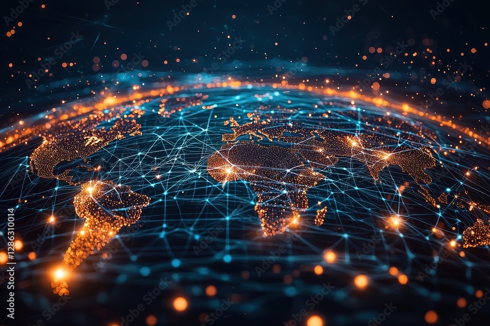 digital web of interconnected networks forms glowing map of world, symbolizing global communication and technology digital web of interconnected networks forms glowing map of world, symbolizing global communication and technology