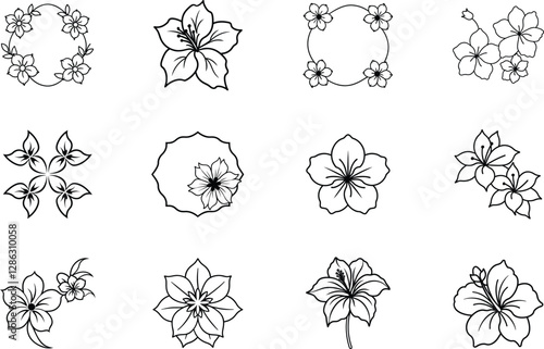 Floral Designs Hibiscus, Cherry Blossoms, Line Art, Wreath, Botanical