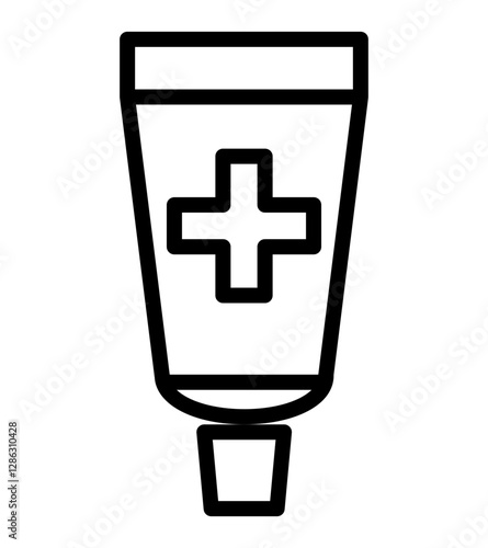icon of a medical ointment tube with a cross symbolizing topical treatment and healing.