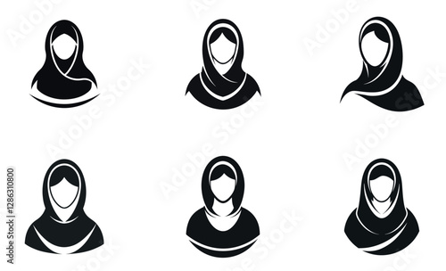 silhouette icons of women wearing a hijab, isolated on a white background.