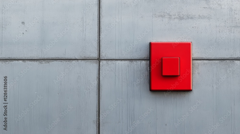 Red Toggle Switch on Grey Wall - Minimalist of a red toggle switch on a grey concrete wall. Symbolizes control, technology, simplicity, on/off, and choice Red Toggle Switch on Grey Wall - Minimalist of a red toggle switch on a grey concrete wall. Symbolizes control, technology, simplicity, on/off, and choice