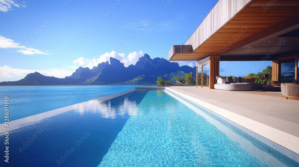 Fototapeta premium Exclusive modern villa with infinity pool and spectacular ocean view in a tropical paradise